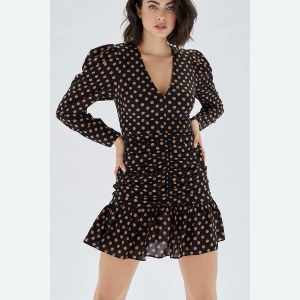 MINKPINK - AYAT RUCHED MINI DRESS MOCHA/BLACK